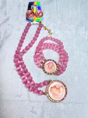 Kirks Folly Dream Angel Parure Pink Necklace Bracelet Earrings Set AB Crystal